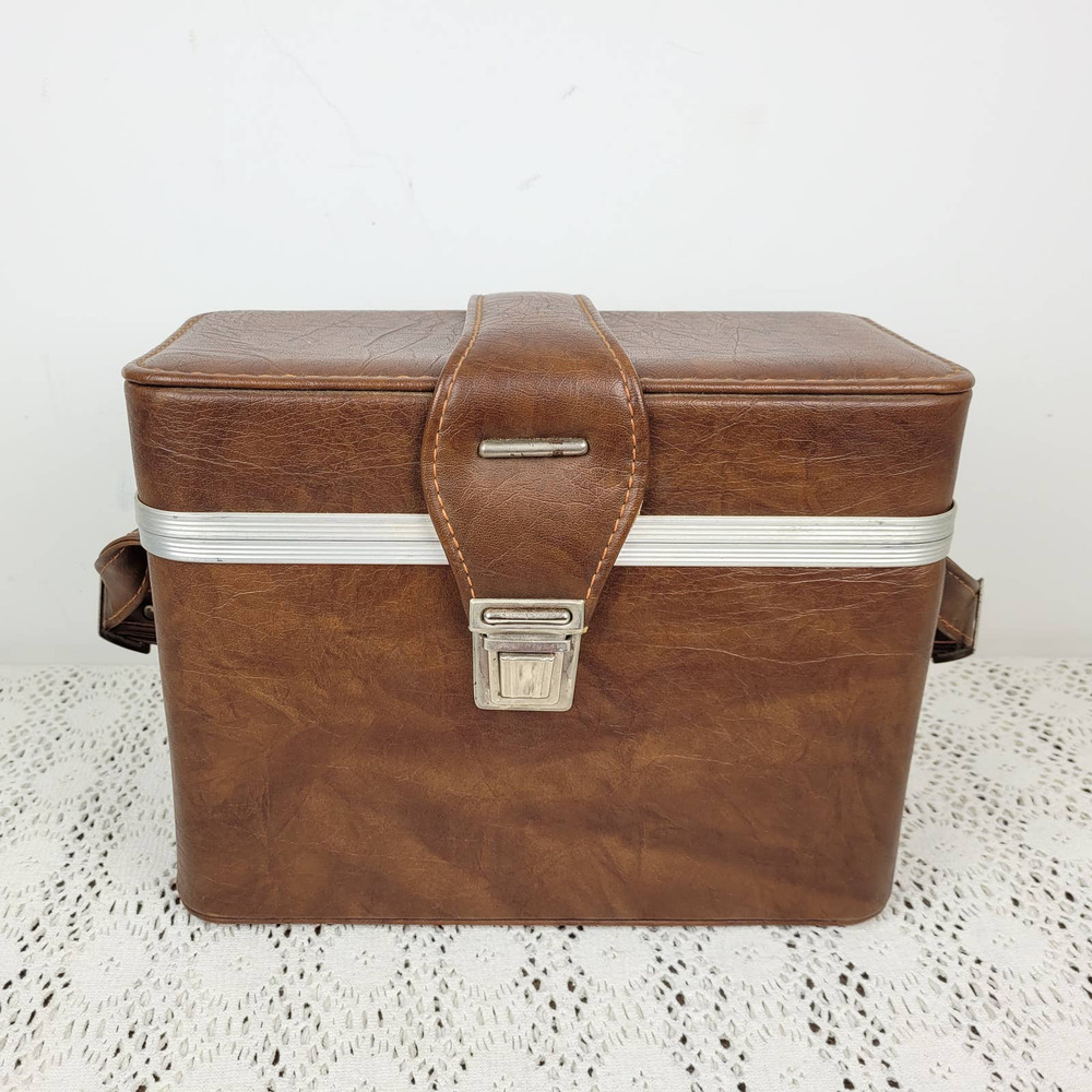Vintage 1960s / 1970s Brown Faux Leather Camera Carrying Case Bag & Lens Case